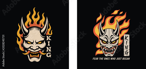 Flaming Samurai Skull Mascot Logo Vector for E sports and Street wear Branding. 