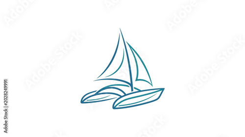 Quadro su tela Minimalist Line Drawing of a Catamaran Sailboat.