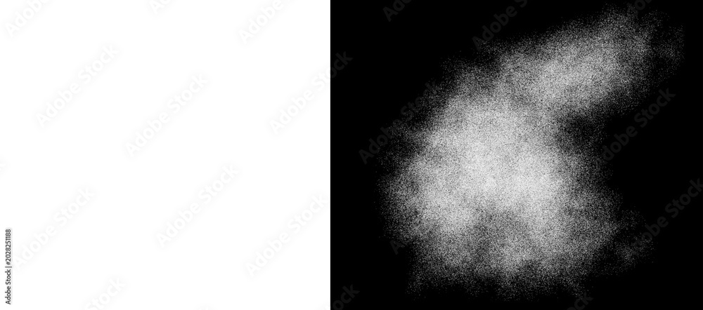 Obraz premium Atmospheric white smoke cloud on black background, ethereal steam mist texture, realistic vapor puff for photo manipulation and overlay effects