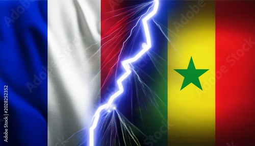 thunder lightning between france flag and senegal flag