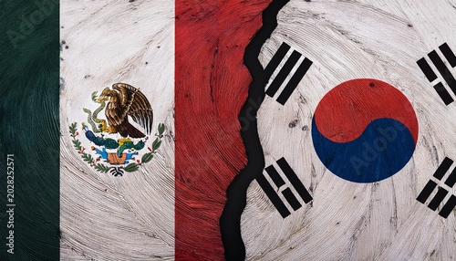 cracked floor between mexico flag and south korea flag
