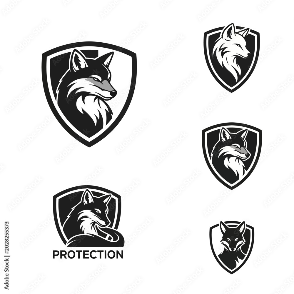 Fototapeta premium Fox Head Emblem Set: Shield Logos with Stylish Animal Graphics