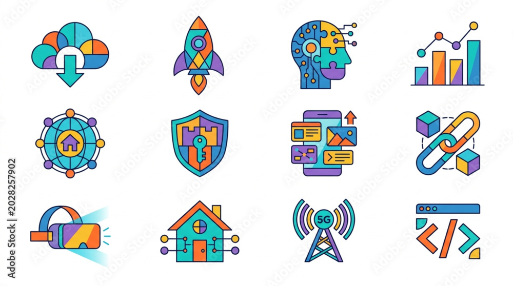 Fototapeta premium Collection of modern technology icons representing digital concepts.