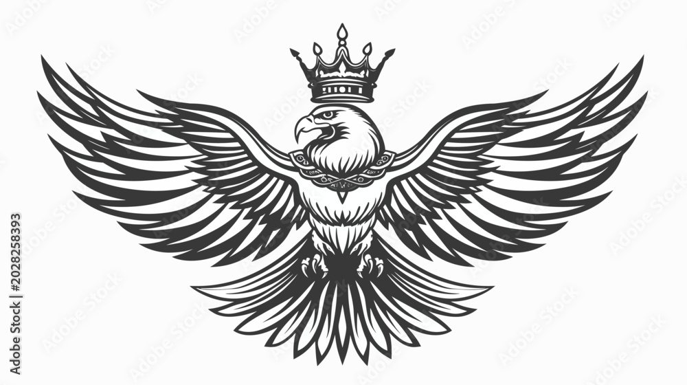 Fototapeta premium Majestic eagle with crown and wings spread isolated on white background