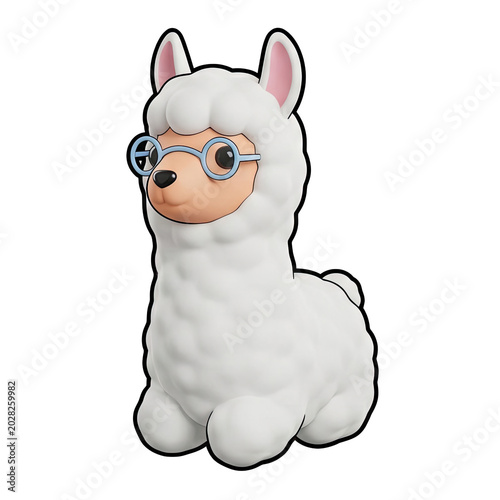 Cute 3D Rendered Llama Wearing Blue Round Glasses