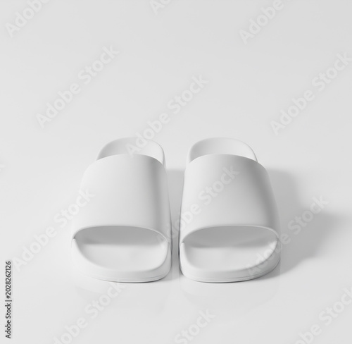 Front View of Plain White Slides Slippers