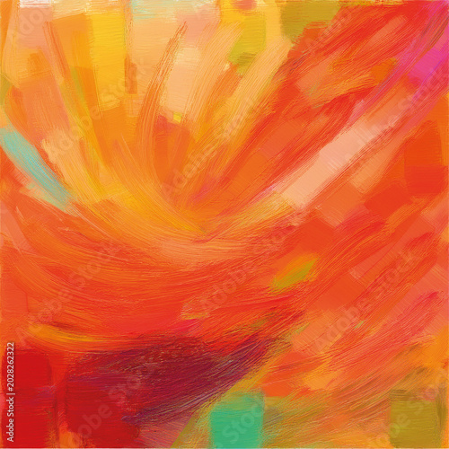 Wild and thick brushstrokes create an vibrant abstract work in orange and yellow