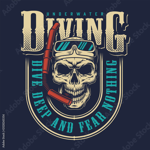 Bild auf Leinwand Underwater diving skull design