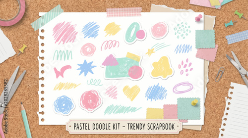 Pastel doodle kit for scrapbooking and crafting.