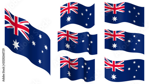 Fotografie Australia flag set, Australia waving vector flag collection