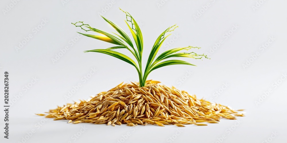 Fototapeta premium Rice plant sprouting from grain pile
