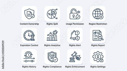 Digital Rights Management Icons Set.