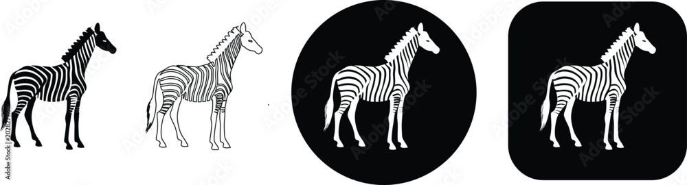 Obraz premium Zebra silhouette and outline set with stripes