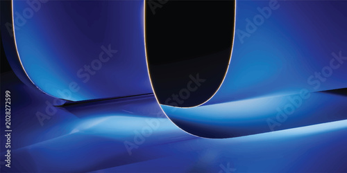 Schilderij op canvas Abstract blue fluid waves with glowing edges on black background abstract art ba