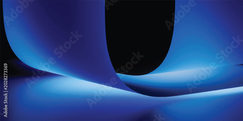 Fotografía Abstract blue fluid waves with glowing edges on black background abstract art ba