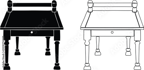 Fotografía Antique wooden writing desk with a single drawer and turned legs in solid black
