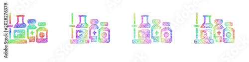 Multicolor sketch pharmaceutical lab icon design set