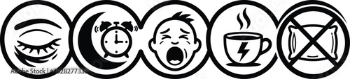 Photos Sleep deprivation and energy icons set for tired people