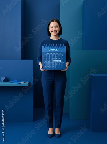 Woman holding October calendar, planning the 20th