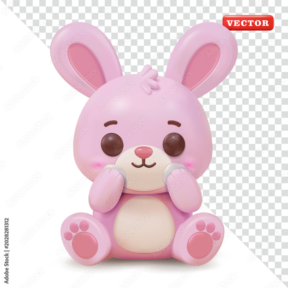 Obraz premium Cute Baby Rabbit Doll is applying cream on her cheek, 3D Vector. Perfect for design elements