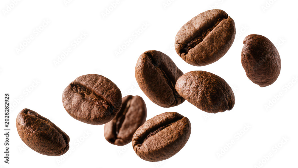 Photos Roasted coffee beans scattered and floating
