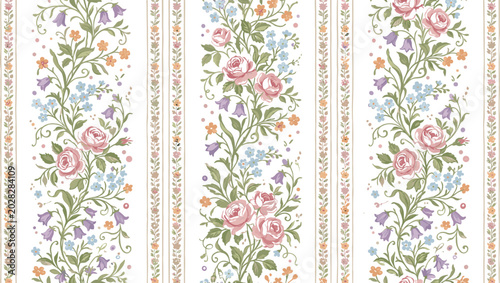 Tableau sur toile Vintage Chintz Floral Seamless Pattern Vector Featuring Elegant Rose Vines Engli