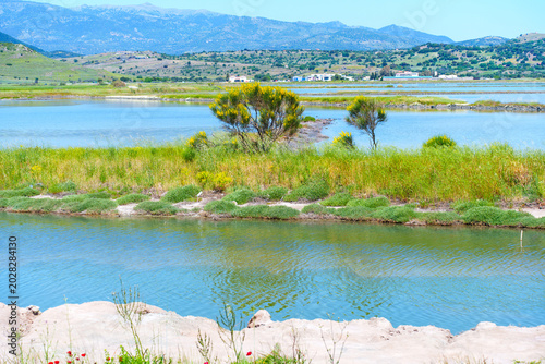 Canvastavla Salt Pans of Kalloni under Blue Sky on Lesbos Island, Greece
