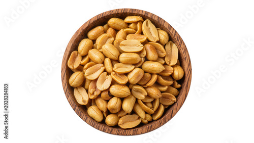 Foto Roasted peanuts in wooden bowl