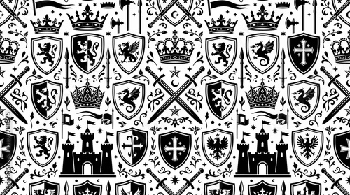 Cuadro en lienzo Heraldic Shields with Crowns and Castles.