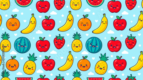 Obraz na plátně Colorful cartoon fruit pattern design.