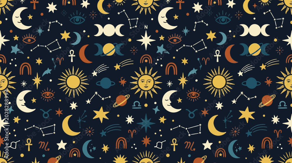 Fotografie Astrology celestial zodiac symbols pattern.