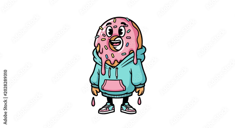 Obraz premium Funny Cartoon Donut Character Wearing Hoodie and Sneakers