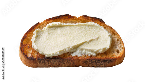 Quadro su tela Toasted bread slice with creamy cheese spread