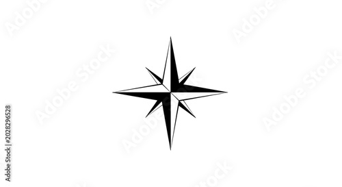 Black compass rose on white background, navigation symbol