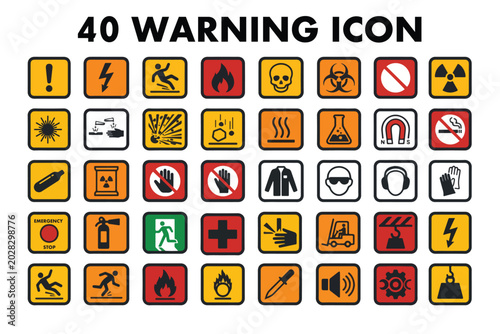40 Warning and Safety Vector Icons Set | Hazard & Caution Signs