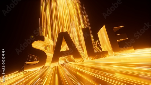 Fiery orange neon illuminates SALE text with explosive glow. Perfect for urgent shopping promotion. 3d render illustration.