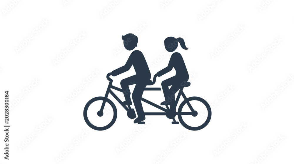 Obraz premium Tandem bicycle riders are depicted as a flat black silhouette icon on a clean white background.