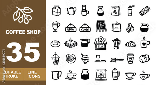 Fotografía Coffee Shop Line Icon Set