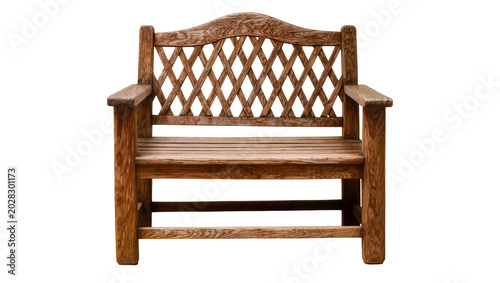 Foto Wooden garden bench with lattice back and armrests