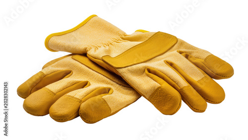 Obraz na płótnie Yellow work gloves with leather accents