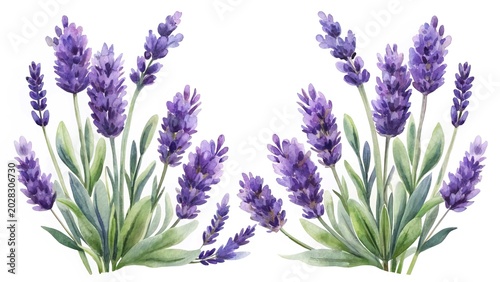 Two purple lavender flowers in arrangement - Fresh lavender stems with vibrant purple blooms arranged together naturally.