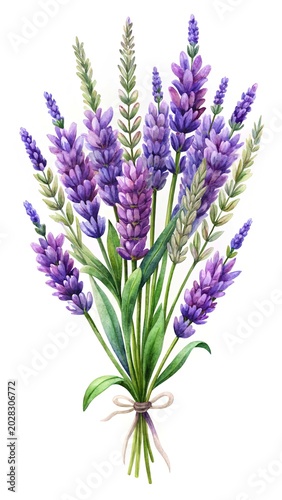 Purple and blue lavender flower bouquet - Fresh bundle of purple and blue lavender flowers tied with ribbon for decoration and gift wrapping.