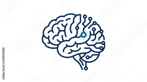 Professional vector icon of a human brain with circuit connections