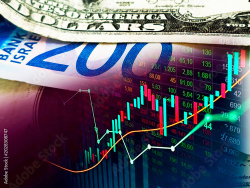 American and Israeli money. Stock market chart