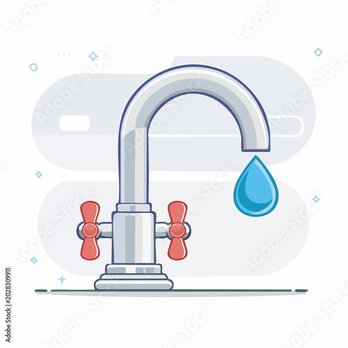 Water Faucet with Dripping Water Drop