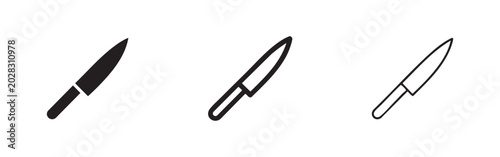 Εκτύπωση καμβά Kitchen knife chef tool icon set with silhouette, bold, and thin outline styles