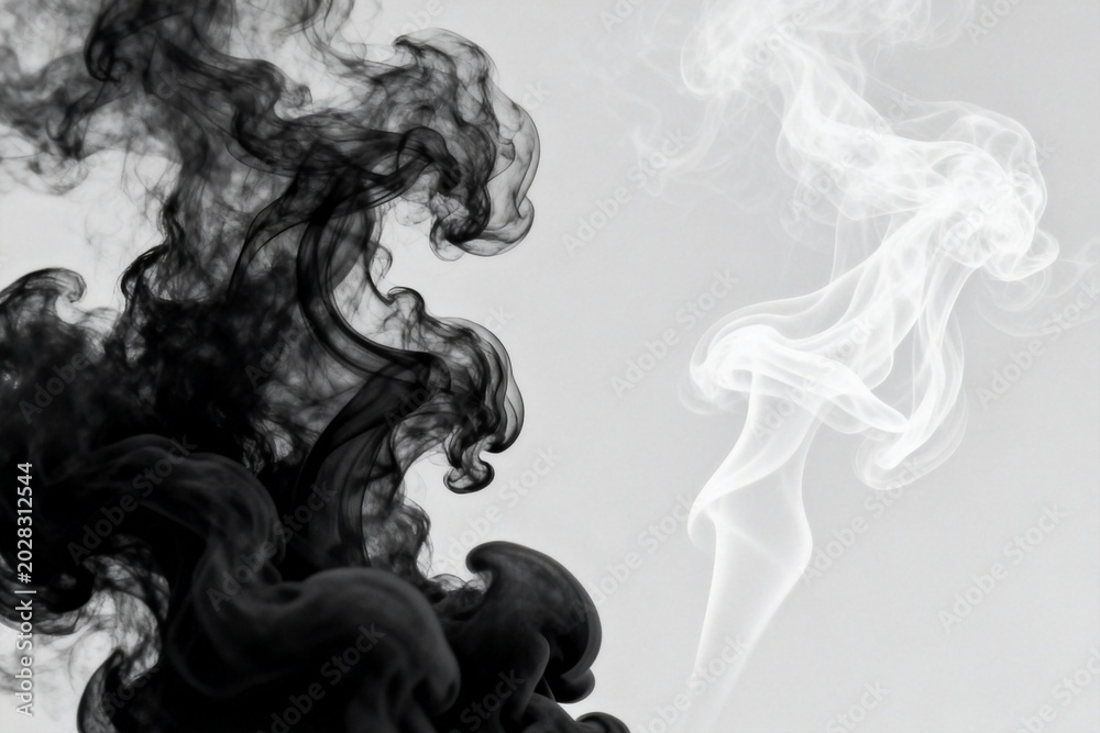 Fototapeta premium Black and white smoke patterns on gray background