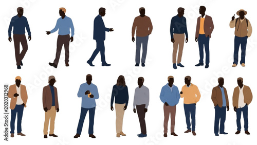 Canvas Print Illustration of diverse people standing in various poses and outfits