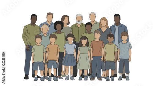 Schilderij op canvas A diverse group of people of various ages and ethnicities stand together in a united illustration