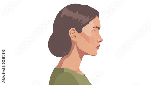 Foto Profile portrait of a woman with brown hair and green shirt
